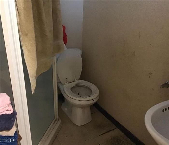 Restroom with Sewage on Flooring and Wall