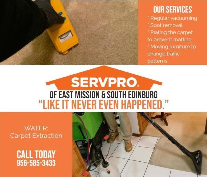 water mitigation water extraction carpet cleaning by Servpro technician  